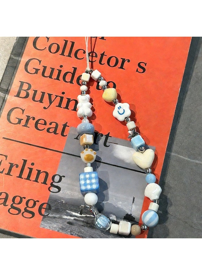 Nova future Kawaii Beaded Pearl Phone Charms Strap Cute White Cloud Cat Paw Cell Phone Lanyard Wrist Strap - Image 4